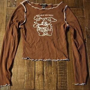 Forever 21 Chocolate Bear Graphic Long Sleeve Tee